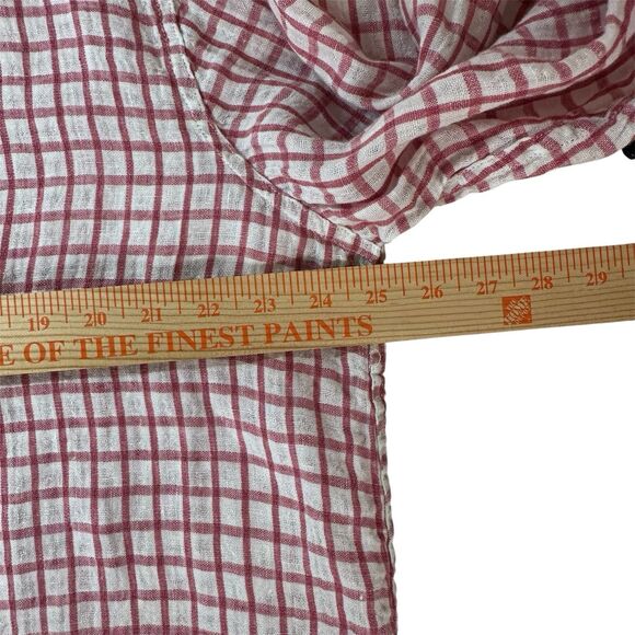 Flax Women's 100% Linen Button Front Plaid Tunic Top Lagenlook Size L White Red - Picture 11 of 14